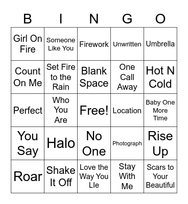 Pop Bingo Card