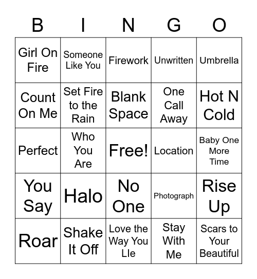 Pop Bingo Card