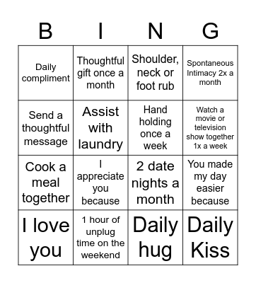 Couple's Bingo Card