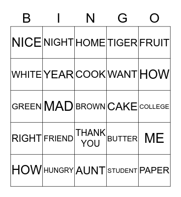 9 WEEK TEST Bingo Card