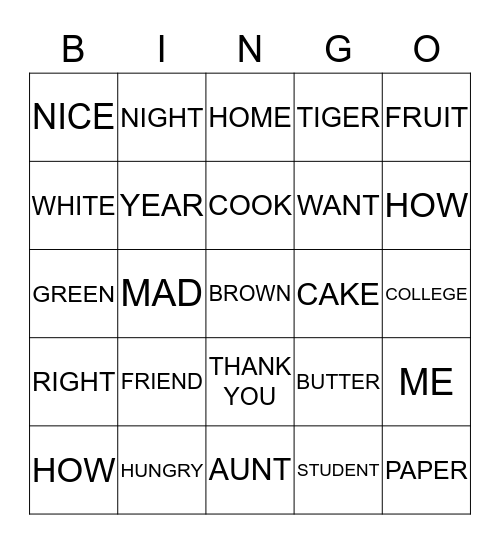 9 WEEK TEST Bingo Card