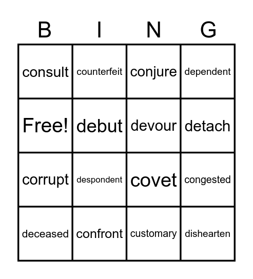 Vocab Bingo 3 Bingo Card