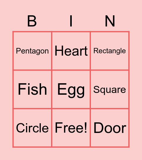 Guess the shape Bingo Card