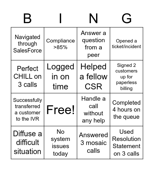 Mosaic Bingo Card