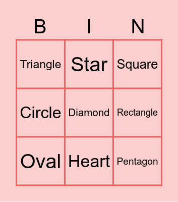 Guess the shape Bingo Card