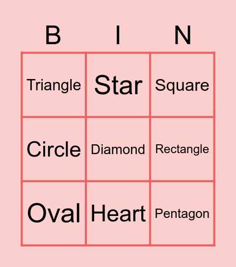 Guess the shape Bingo Card