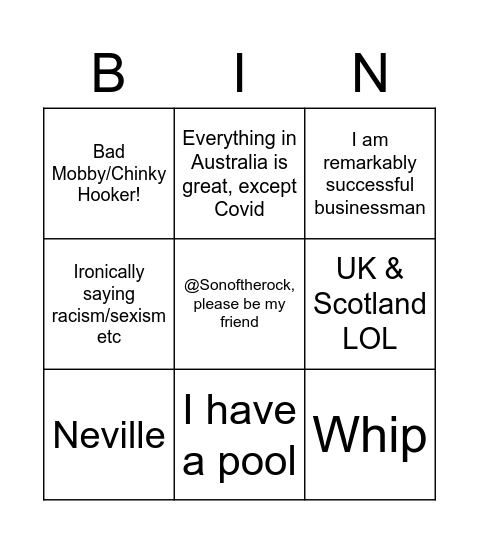 BO BRIAN BINGO Card