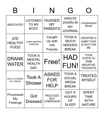 Self Care Bingo Card