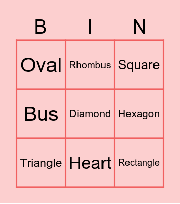 Guess the shape Bingo Card