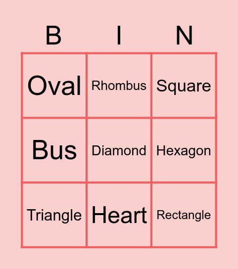 Guess the shape Bingo Card
