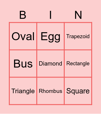Guess the shape Bingo Card