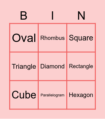 Guess the shape Bingo Card