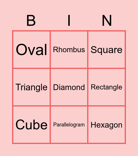 Guess the shape Bingo Card