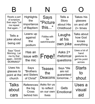 Chris Sermons Bingo Card