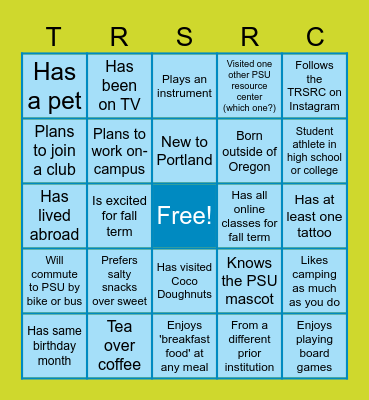 Get To Know You Bingo Card