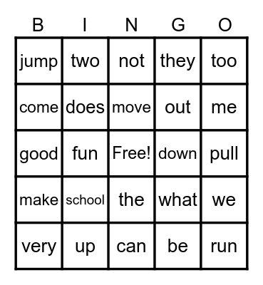 Sight Word Bingo! Bingo Card