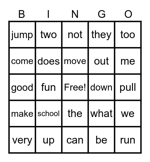 Sight Word Bingo! Bingo Card