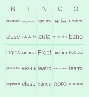 Spanish School Vocab Bingo Card