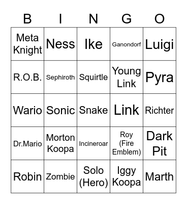 Glace ROUND 2 (Smash Bros) Bingo Card