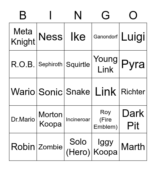 Glace ROUND 2 (Smash Bros) Bingo Card