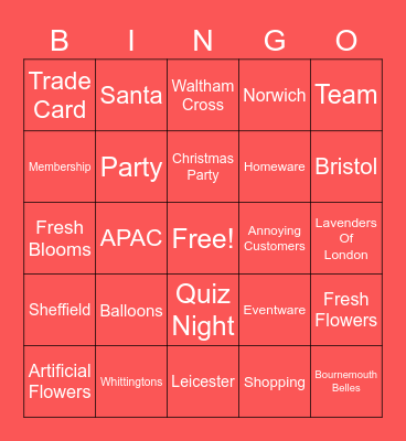 Whittingtons Christmas Bingo Card
