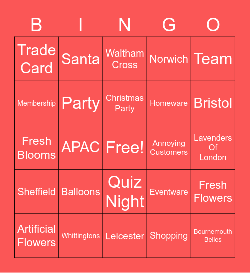 Whittingtons Christmas Bingo Card