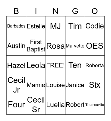 Burroughs - Poole Family Reunion 2015 Bingo Card