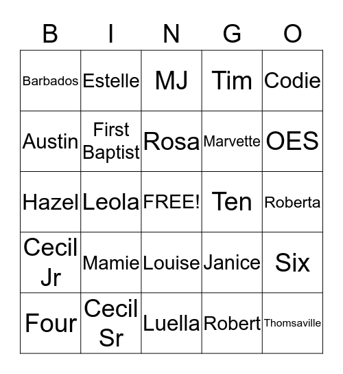 Burroughs - Poole Family Reunion 2015 Bingo Card