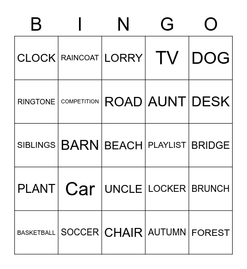 Guess the word! Bingo Card