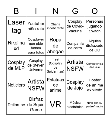 Pr Comic Con Bingo Card