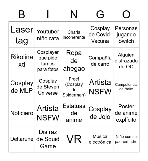 Pr Comic Con Bingo Card