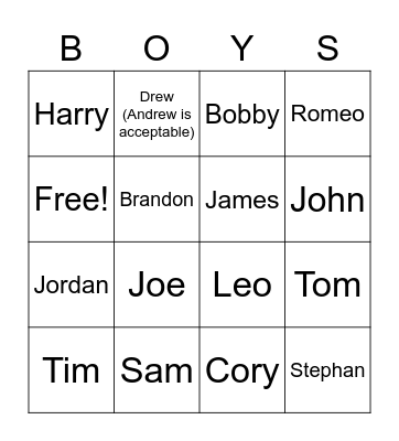 Taylor's Boys (TV) Bingo Card