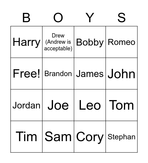 Taylor's Boys (TV) Bingo Card