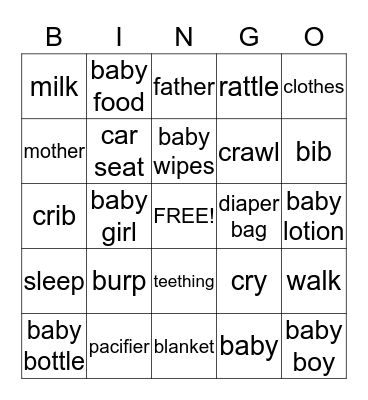 Baby Shower Bingo Card