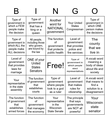 GOVERNMENT Bingo Card