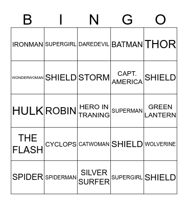 SUPERHERO BINGO Card