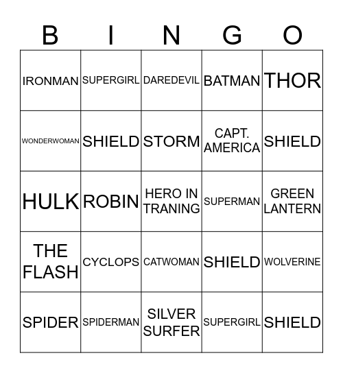 SUPERHERO BINGO Card