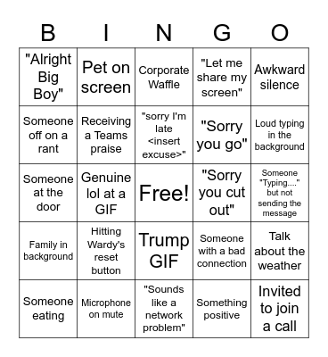 TEAMS Bingo Card