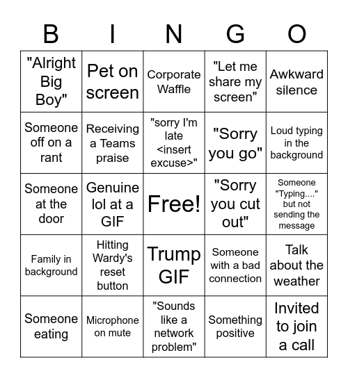 TEAMS Bingo Card