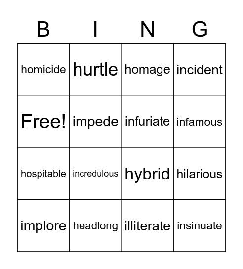 6 Bingo Card