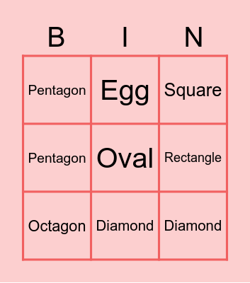 Guess the shape Bingo Card