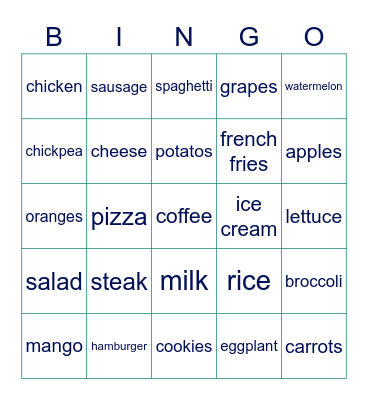 FOOD Bingo Card