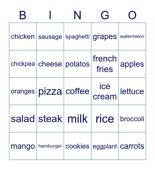 FOOD Bingo Card