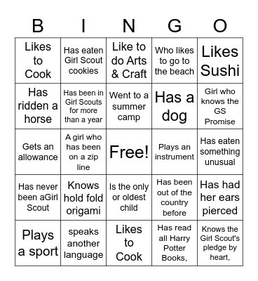 FInd someone who: Bingo Card