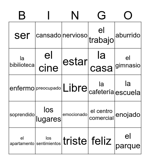 Spanish Bingo Card