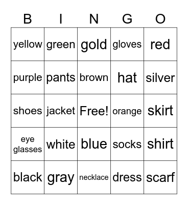 Colorful clothes ASL Bingo Card