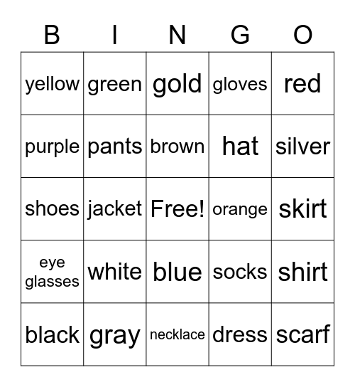 Colorful clothes ASL Bingo Card
