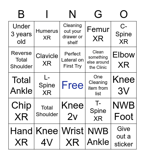 Radiologic Technologist Week Bingo Card