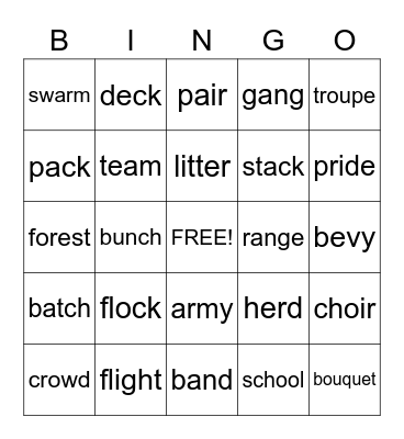 COLLECTIVE NOUNS Bingo Card