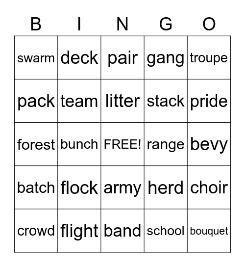 COLLECTIVE NOUNS Bingo Card